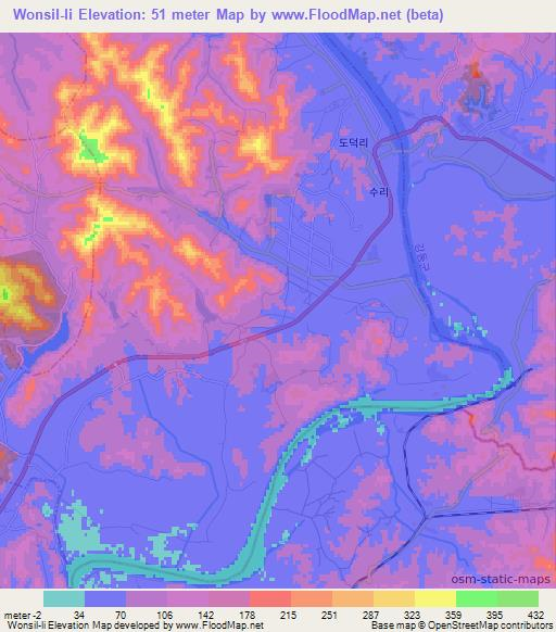 Wonsil-li,North Korea Elevation Map