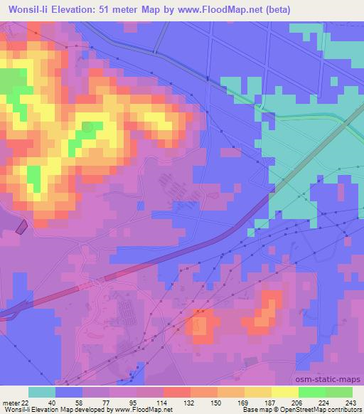 Wonsil-li,North Korea Elevation Map