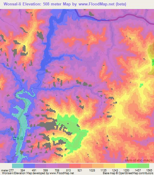 Wonsal-li,North Korea Elevation Map