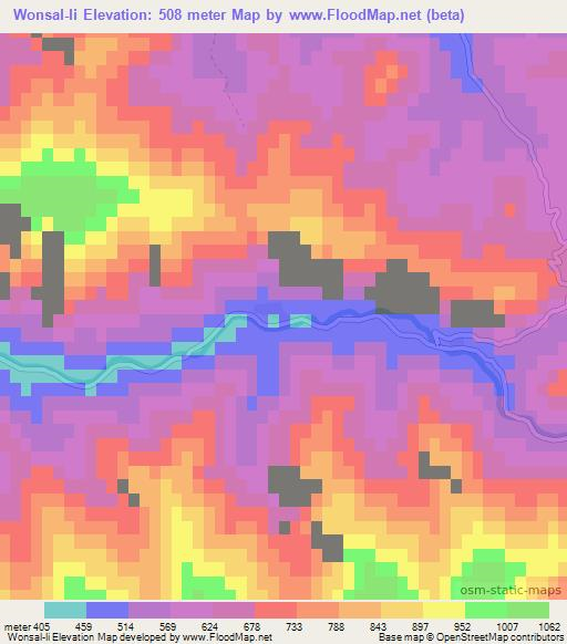 Wonsal-li,North Korea Elevation Map