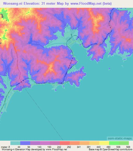 Wonsang-ni,North Korea Elevation Map