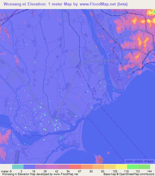 Wonsang-ni,North Korea Elevation Map