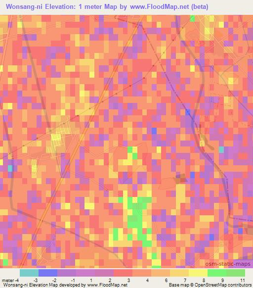Wonsang-ni,North Korea Elevation Map