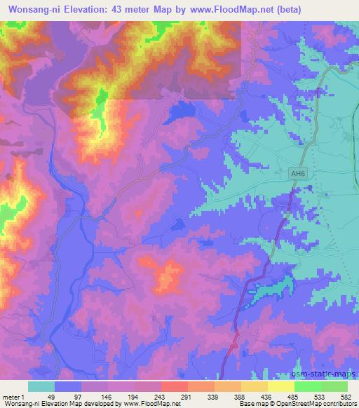Wonsang-ni,North Korea Elevation Map