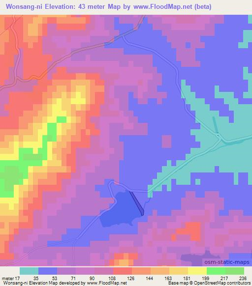 Wonsang-ni,North Korea Elevation Map