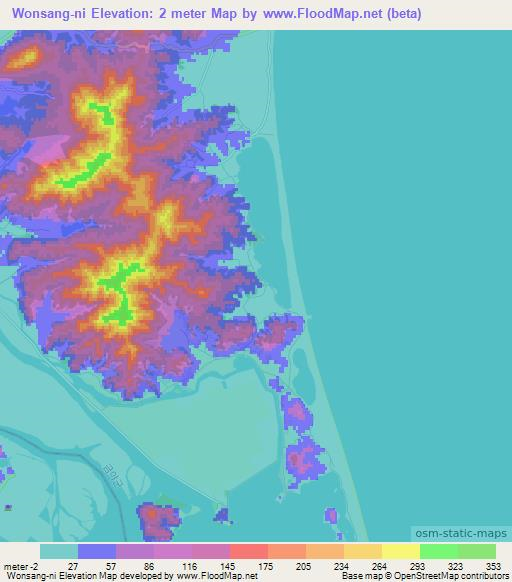 Wonsang-ni,North Korea Elevation Map