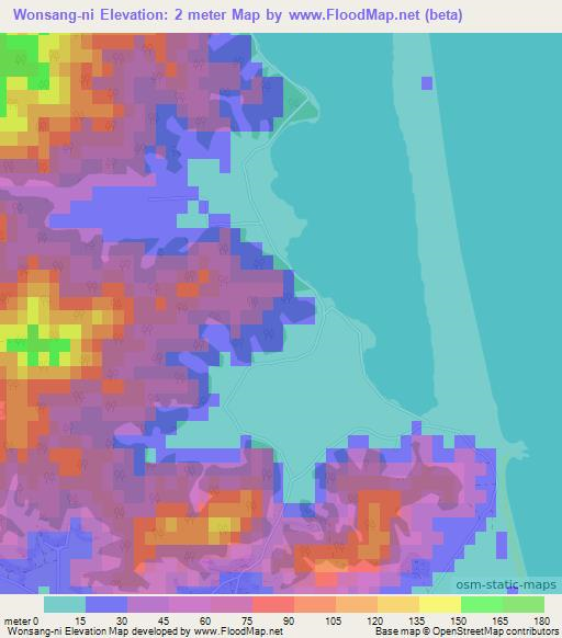Wonsang-ni,North Korea Elevation Map
