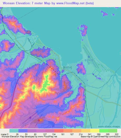 Wonsan,North Korea Elevation Map