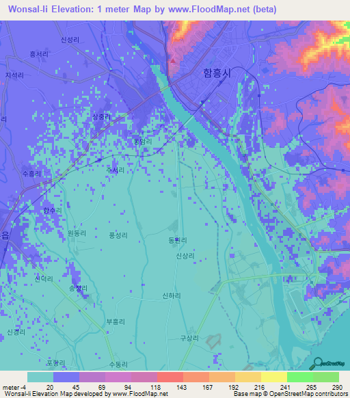 Wonsal-li,North Korea Elevation Map