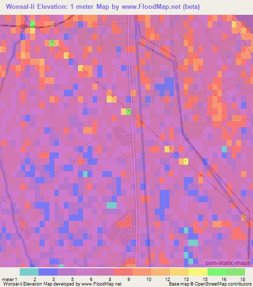 Wonsal-li,North Korea Elevation Map