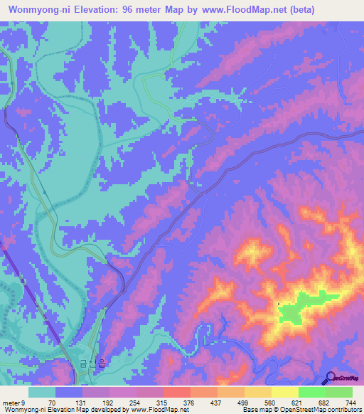 Wonmyong-ni,North Korea Elevation Map