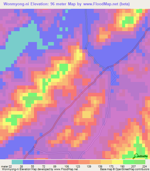 Wonmyong-ni,North Korea Elevation Map