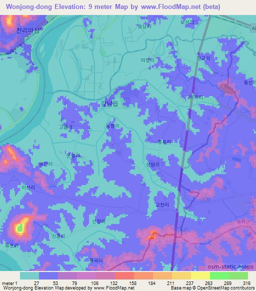 Wonjong-dong,North Korea Elevation Map