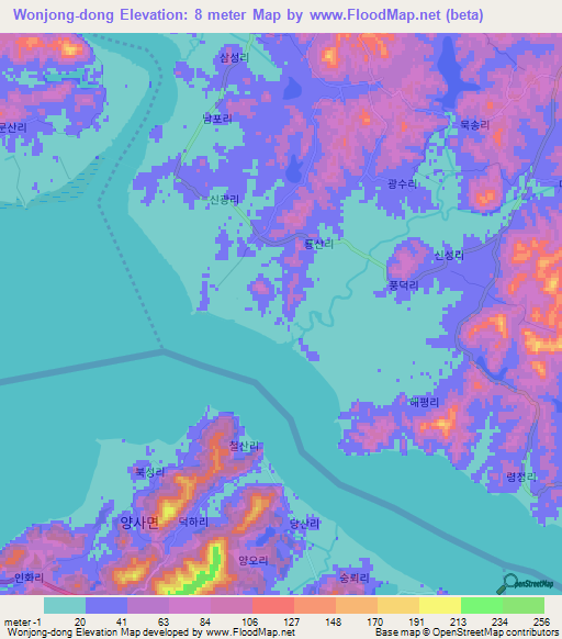 Wonjong-dong,North Korea Elevation Map