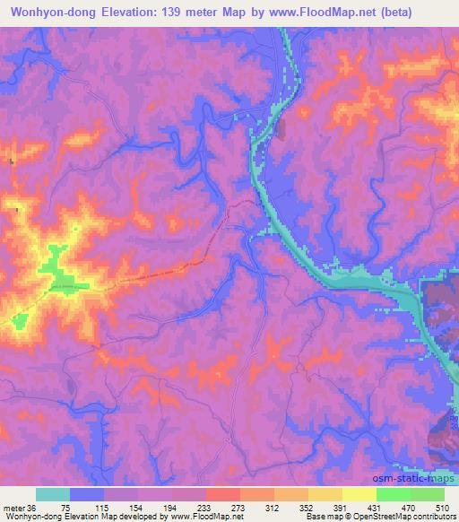 Wonhyon-dong,North Korea Elevation Map