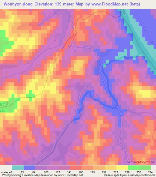 Wonhyon-dong,North Korea Elevation Map