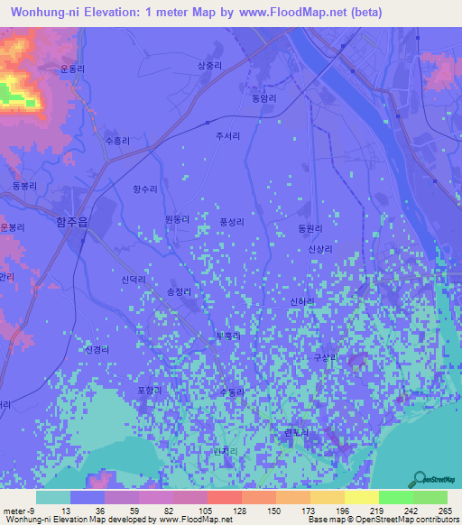 Wonhung-ni,North Korea Elevation Map