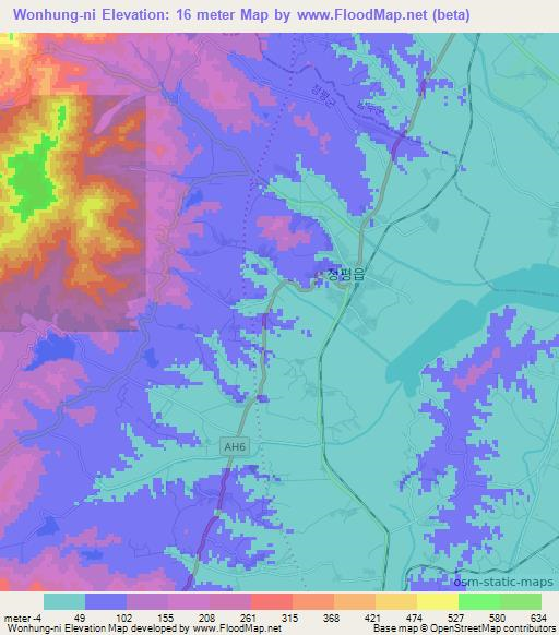 Wonhung-ni,North Korea Elevation Map
