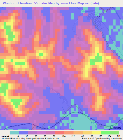 Wonho-ri,North Korea Elevation Map