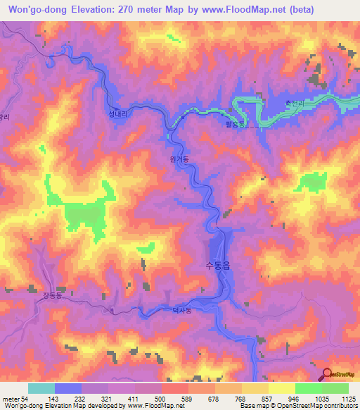 Won'go-dong,North Korea Elevation Map