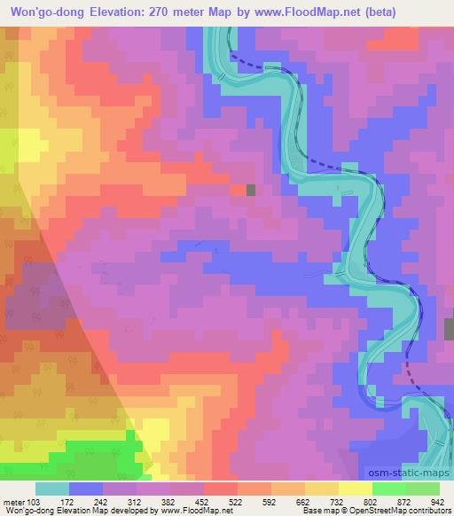 Won'go-dong,North Korea Elevation Map