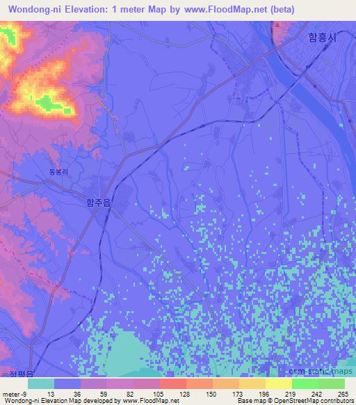 Wondong-ni,North Korea Elevation Map