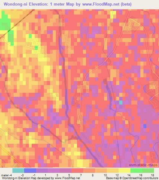 Wondong-ni,North Korea Elevation Map