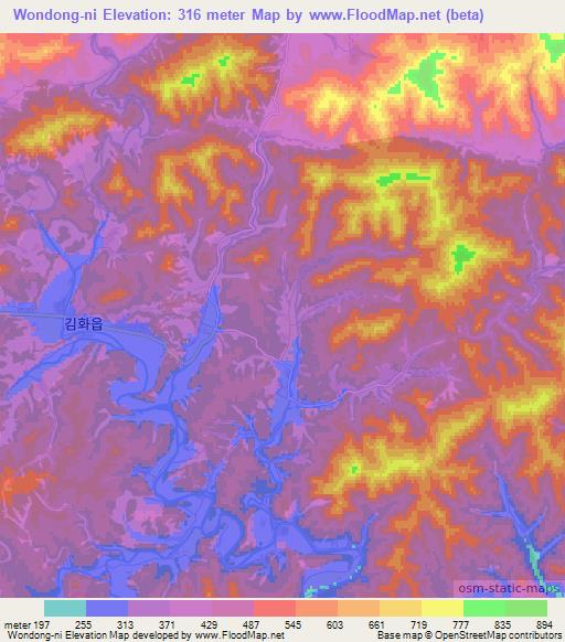 Wondong-ni,North Korea Elevation Map