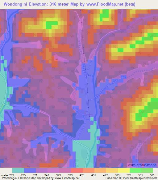 Wondong-ni,North Korea Elevation Map