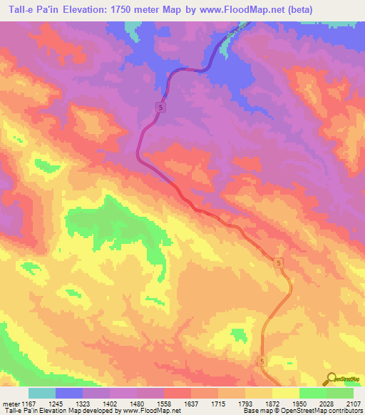 Tall-e Pa'in,Iran Elevation Map