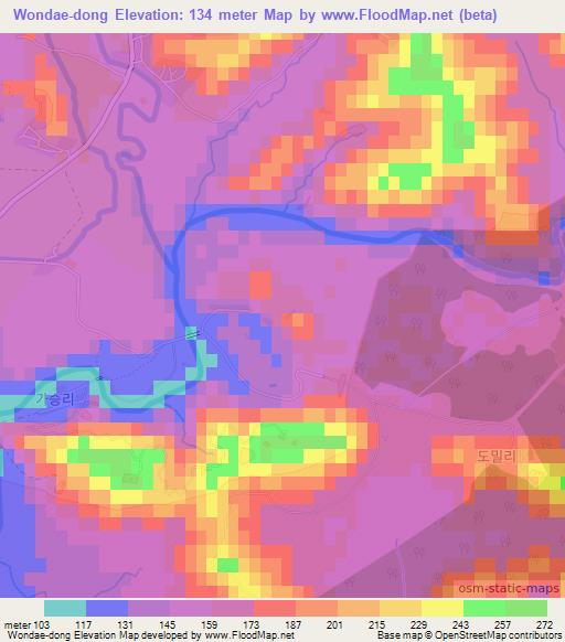Wondae-dong,North Korea Elevation Map