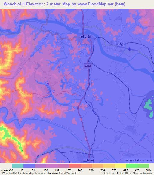 Wonch'ol-li,North Korea Elevation Map