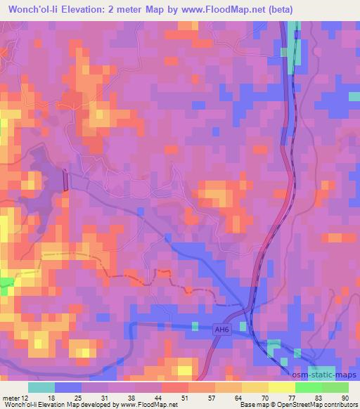 Wonch'ol-li,North Korea Elevation Map