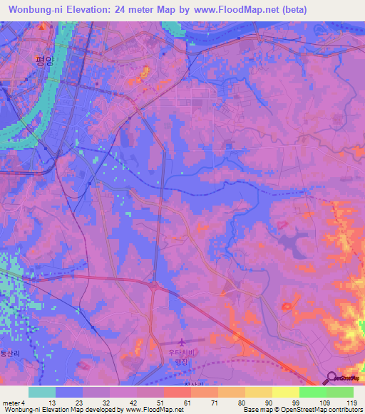 Wonbung-ni,North Korea Elevation Map