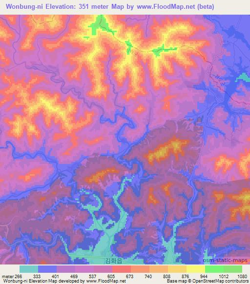 Wonbung-ni,North Korea Elevation Map