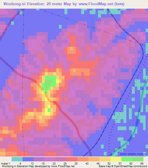 Wonbong-ni,North Korea Elevation Map