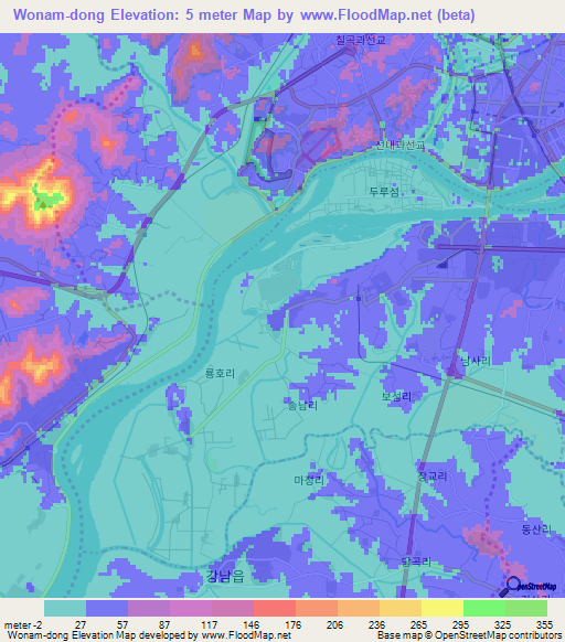 Wonam-dong,North Korea Elevation Map