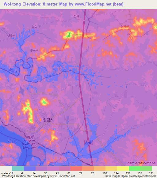 Wol-tong,North Korea Elevation Map