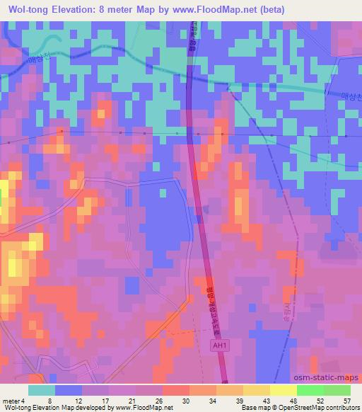Wol-tong,North Korea Elevation Map