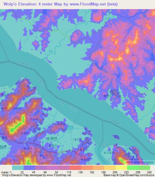 Wolp'o,North Korea Elevation Map