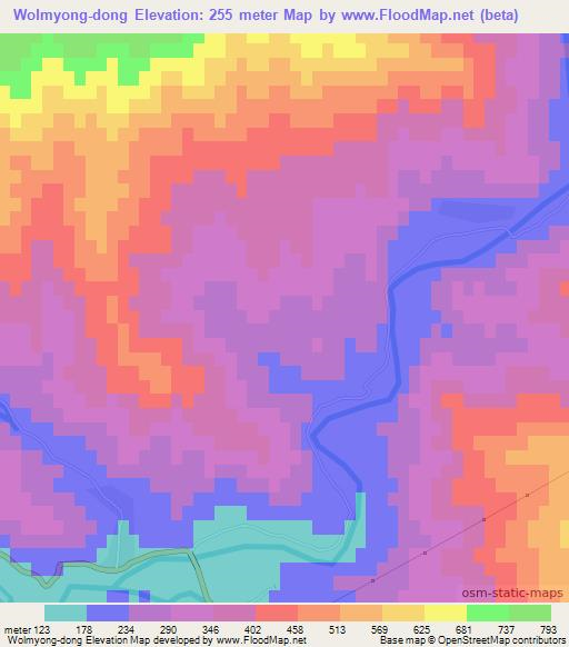 Wolmyong-dong,North Korea Elevation Map