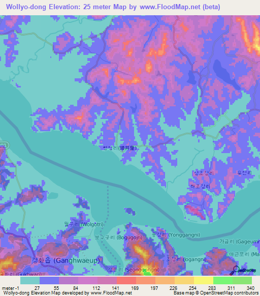 Wollyo-dong,North Korea Elevation Map