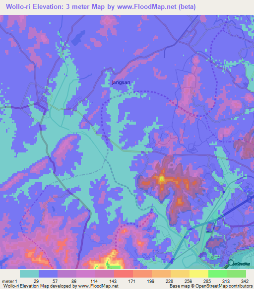 Wollo-ri,North Korea Elevation Map