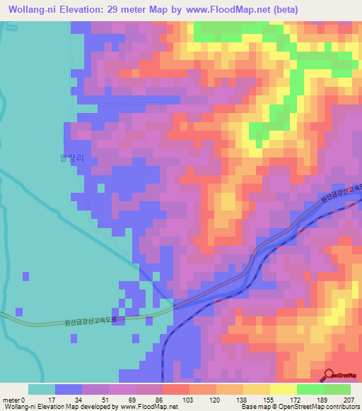 Wollang-ni,North Korea Elevation Map