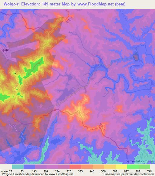 Wolgo-ri,North Korea Elevation Map