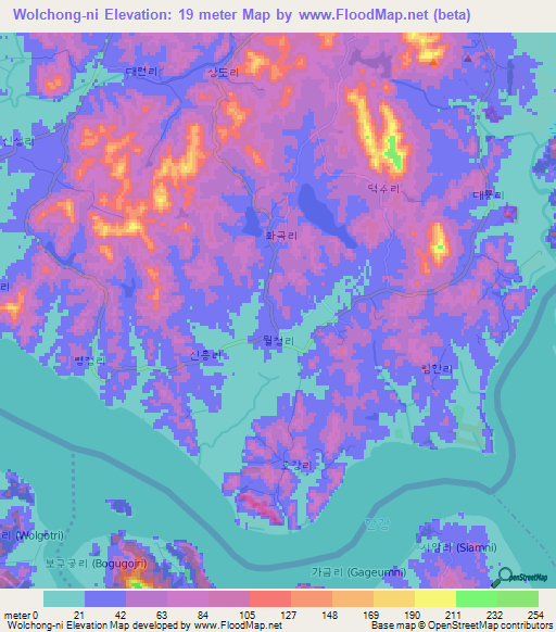 Wolchong-ni,North Korea Elevation Map