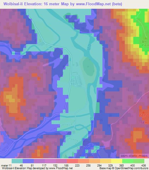 Wolbisal-li,North Korea Elevation Map