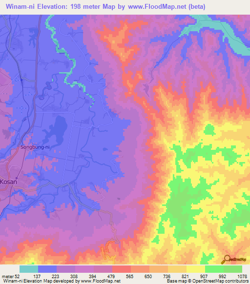 Winam-ni,North Korea Elevation Map