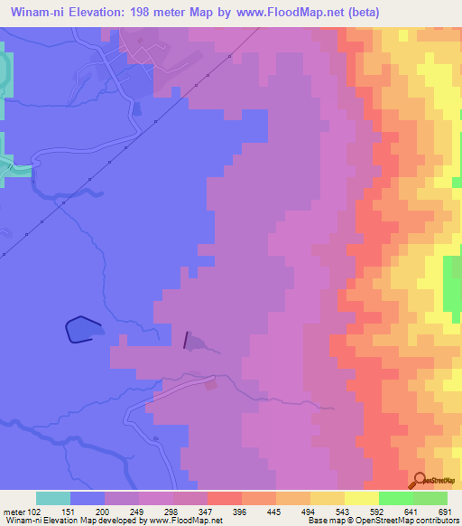 Winam-ni,North Korea Elevation Map
