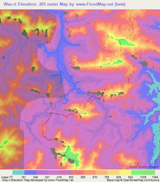 Wau-ri,North Korea Elevation Map
